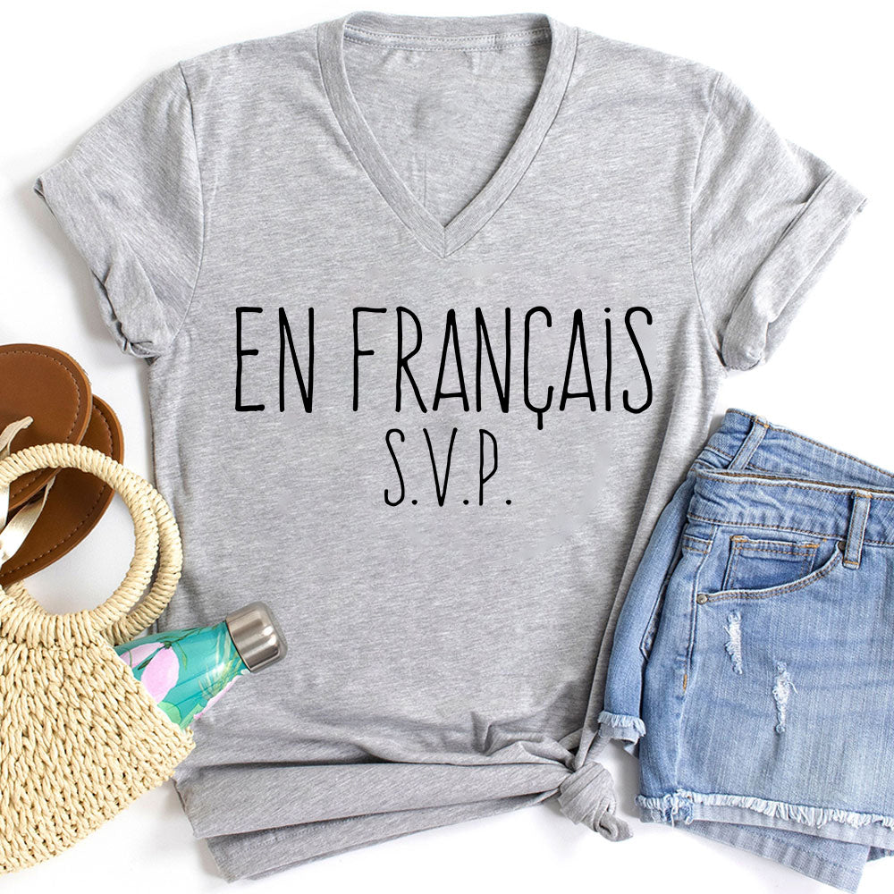 En Francais French  Teacher Female V-Neck T-Shirt