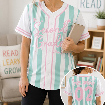 Personalized Grade And Name Star Decor Teacher Baseball Jersey