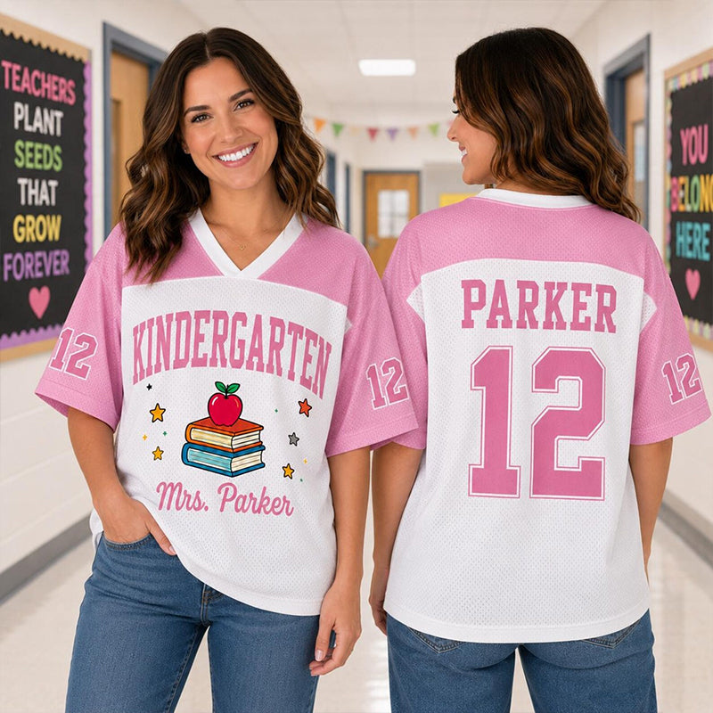 Personalized Grade Teacher Name And Number Apple Book Teacher Mesh Jersey