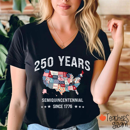 250 Years Semiquincentennial Since 1776 Teacher Female V-Neck T-Shirt