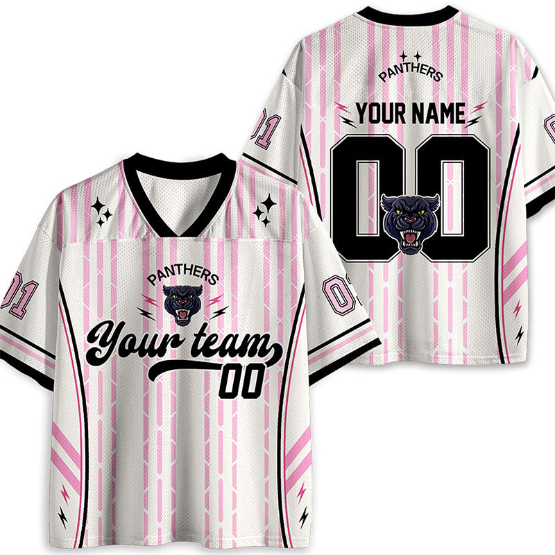Personalized Mascot Pink Striped Rock School Spirit Teacher Mesh Jersey
