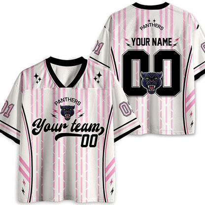 Personalized Mascot Pink Striped Rock School Spirit Teacher Mesh Jersey