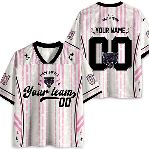 Personalized Mascot Pink Striped Rock School Spirit Teacher Mesh Jersey