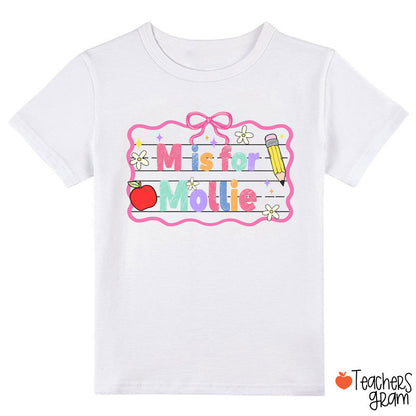Personalized Name Apple Pencil Pink Bow Class T-Shirt