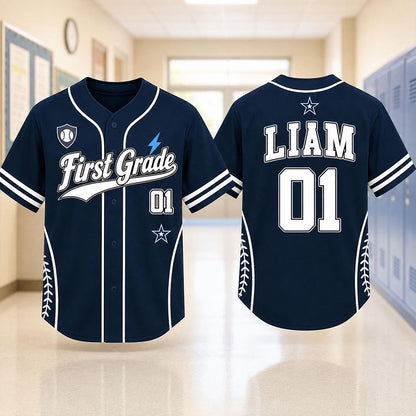Personalized Grade Name Number Lightning Star Teacher Baseball Jersey