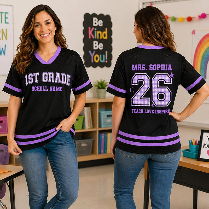 Personalized Grade Teacher Name And Number Teacher Mesh Jersey