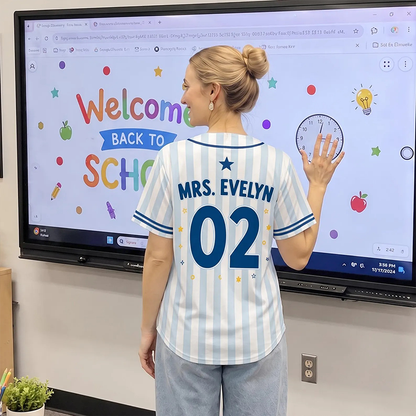 Personalized Grade And Name Striped Teacher Baseball Jersey