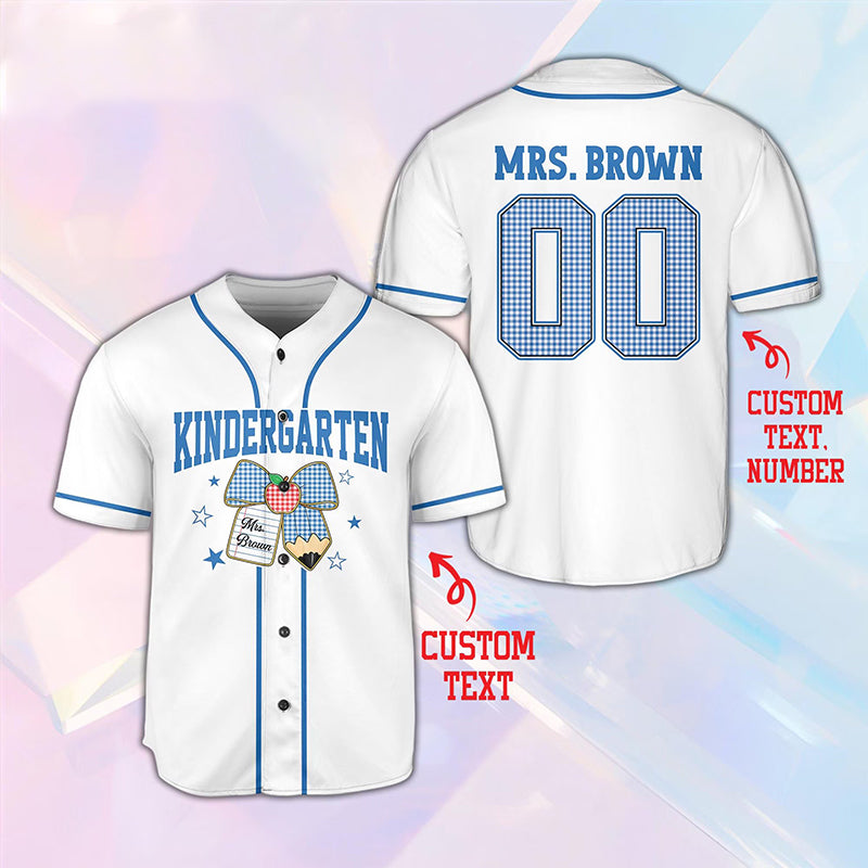 Personalized Grade And Name Pencil Bow Gingham Teacher Baseball Jersey