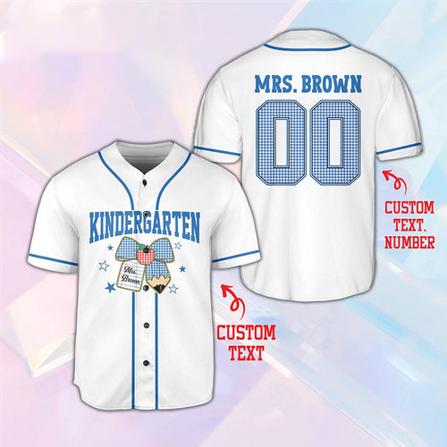 Personalized Grade And Name Pencil Bow Gingham Teacher Baseball Jersey