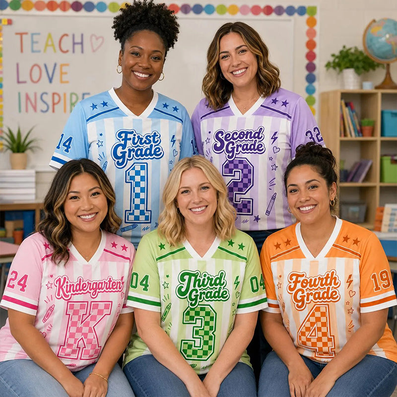 Personalized Grade Stripe Check Number Teacher Mesh Jersey