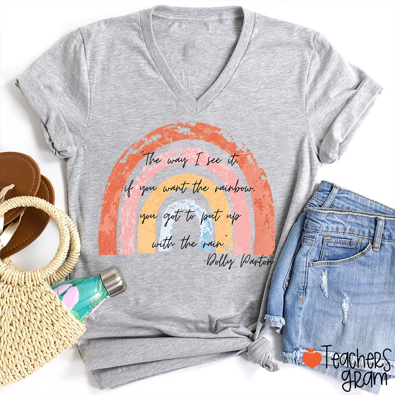 Boho Distressed Watercolor Rainbow Inspirational Quote Teacher V-Neck T-Shirt