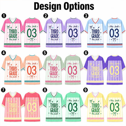 Personalized Grade And Name Bow Lightning Teacher Mesh Jersey