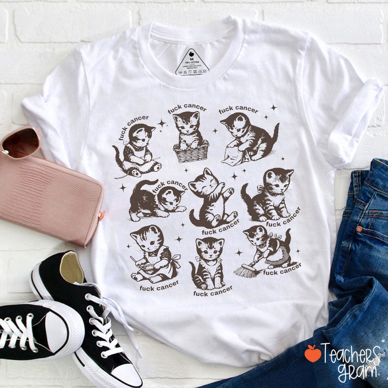 Vintage Retro Sketch Cute Kitten Collection Teacher T-Shirt