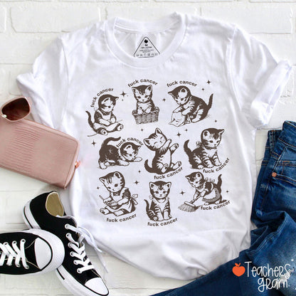 Vintage Retro Sketch Cute Kitten Collection Teacher T-Shirt