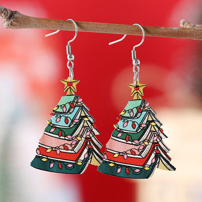 Crayon Book Christmas Tree Teacher Wooden Earrings