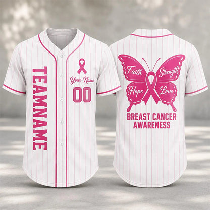 Personalized Name Name Number Pink Ribbon Butterfly Decor Teacher Baseball Jersey