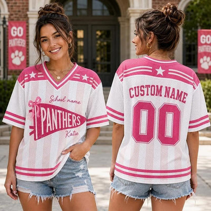 Personalized Mascot And Name Preppy Stripes Pennant Game Day Teacher Mesh Jersey