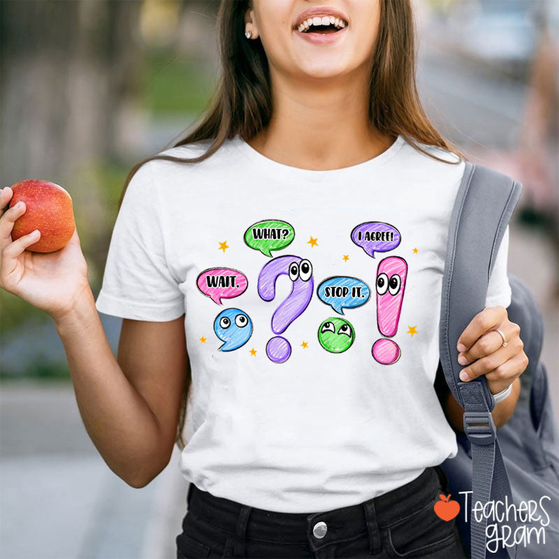 Cartoon Punctuation Character Speech Bubble Graphic Teacher T-Shirt