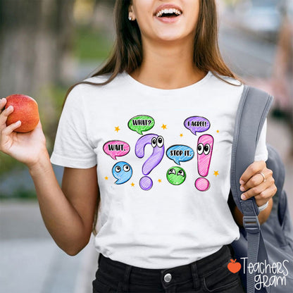 Cartoon Punctuation Character Speech Bubble Graphic Teacher T-Shirt