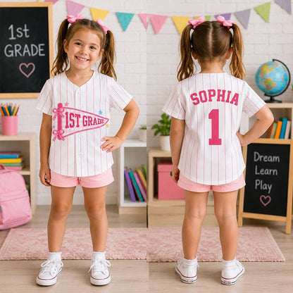 Personalized Grade And Name Gingham Pennant Class Baseball Jersey