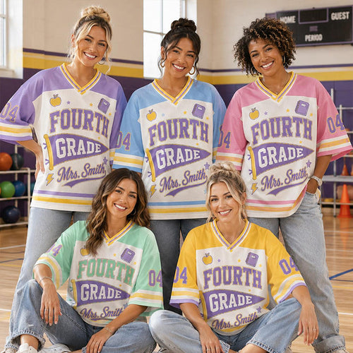 Personalized Name And Number School Apple Star Graphic Teacher Mesh Jersey