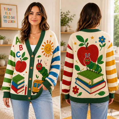 Caterpillar Reading Books Teacher Ugly Cardigan Sweaters