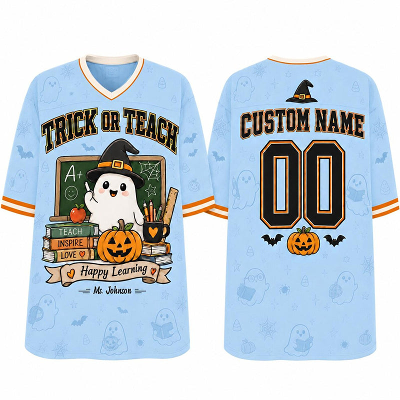 Personalized Teacher Name Ghost Halloween Teacher Mesh Jersey