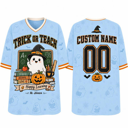 Personalized Teacher Name Ghost Halloween Teacher Mesh Jersey