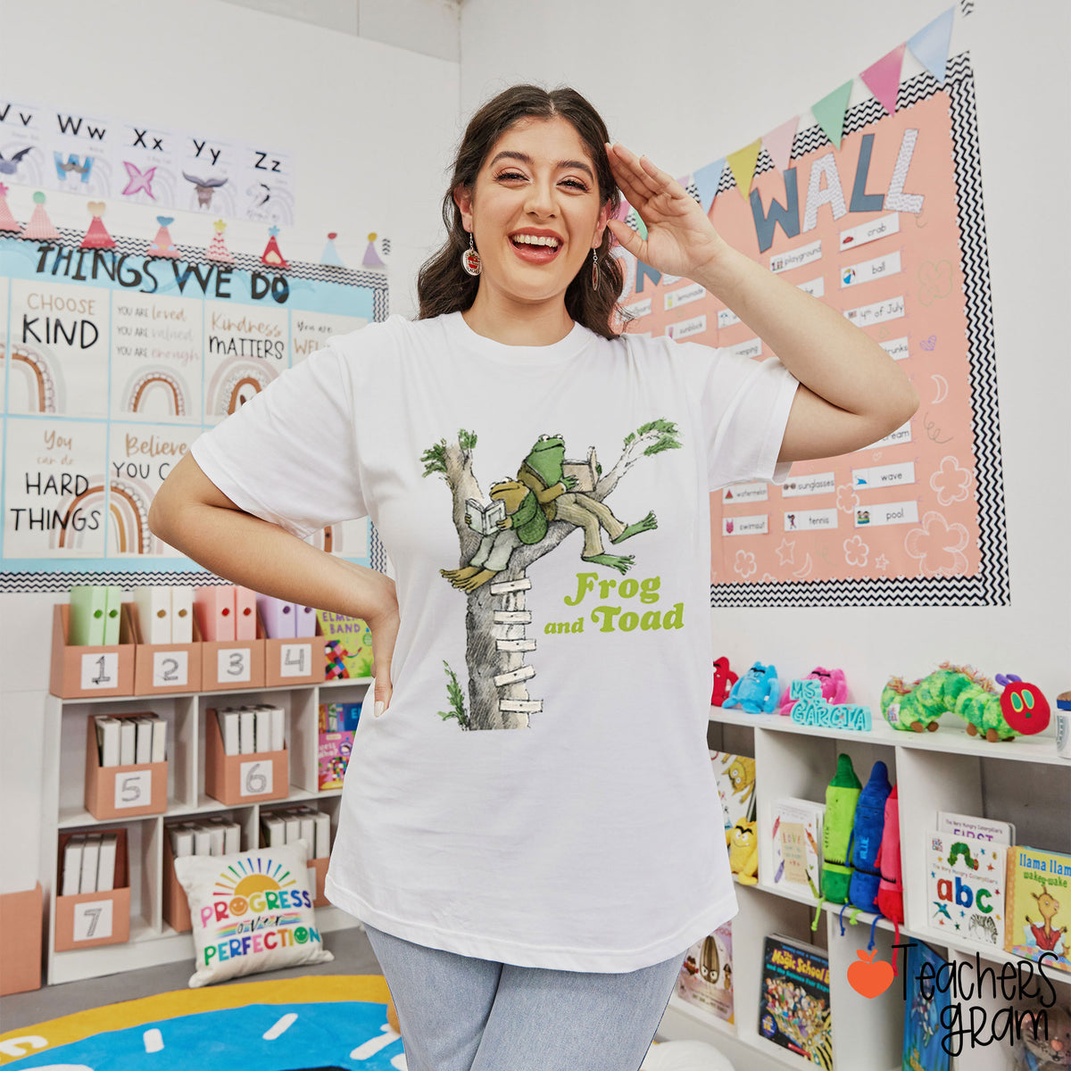 Frog And Friend Old Book Teacher T-Shirt