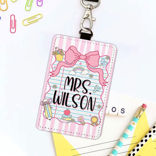 Personalized Name Pink Bow Tie Notebook Teacher Card Holder