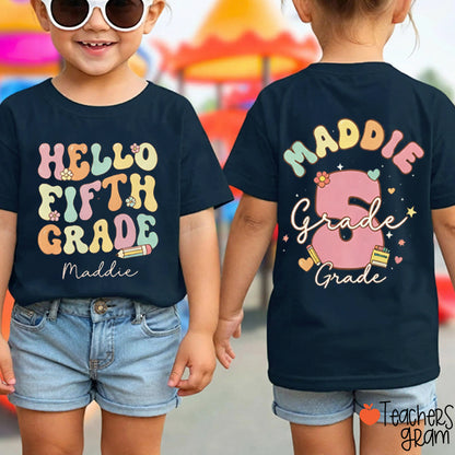 Personalized Grade Name Hello Grade Class Two Sided T‑Shirt