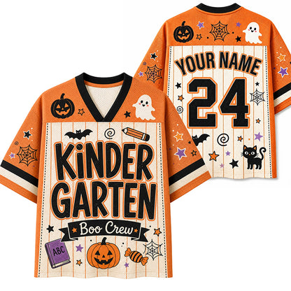 Personalized Grade And Name Halloween Boo Crew Teacher Mesh Jersey