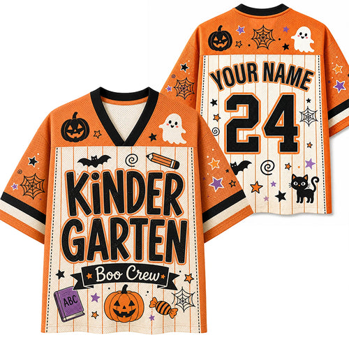 Personalized Grade And Name Halloween Boo Crew Teacher Mesh Jersey