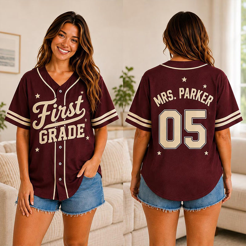 Personalized Grade Name Number Retro Star Teacher Baseball Jersey