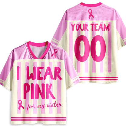 Personalized I Wear Pink For Breast Cancer Teacher Mesh Jersey