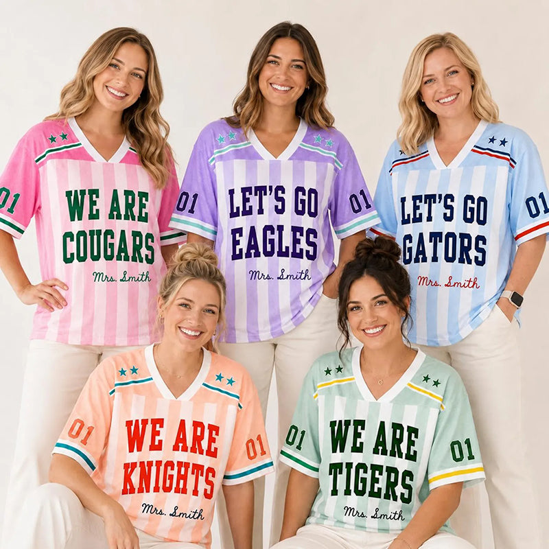 Personalized Mascot And Name Preppy Stripes Team Spirit Game Day Teacher Mesh Jersey