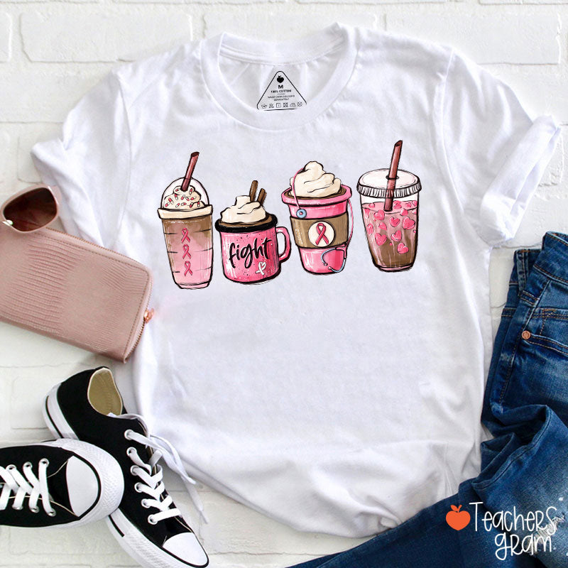 Pink Ribbon Inspirational Coffee Teacher T-Shirt