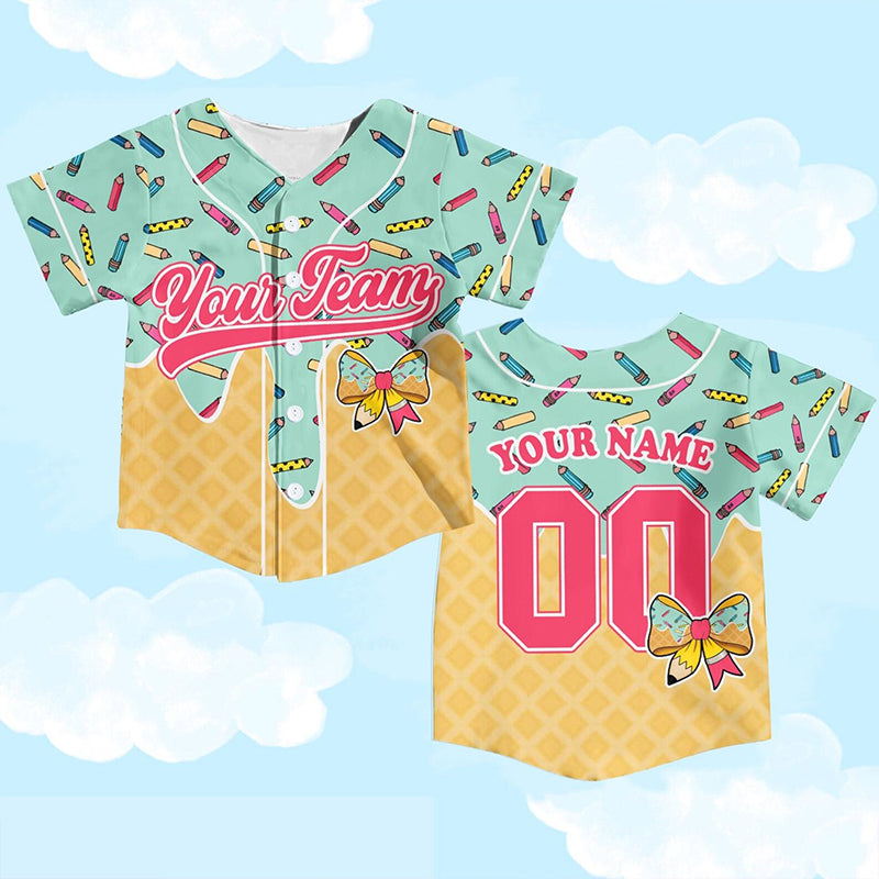 Personalized Name And Grade Donut Pencil Class Baseball Jersey