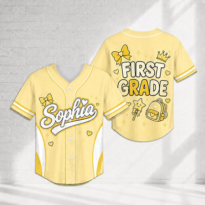 Personalized Name And Grade Coquette Bow Class Baseball Jersey