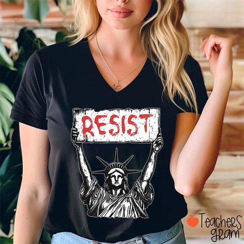 Statue Of Liberty Resist Teacher Female V-Neck T-Shirt
