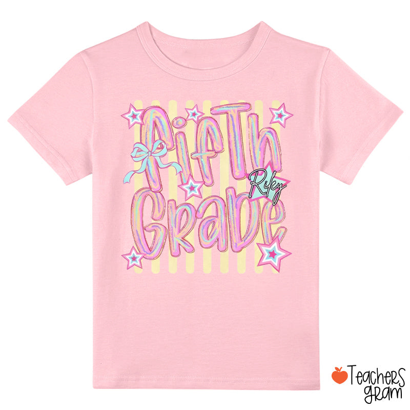 Personalized Grade Bow Star Striped Graphic Class T‑Shirt