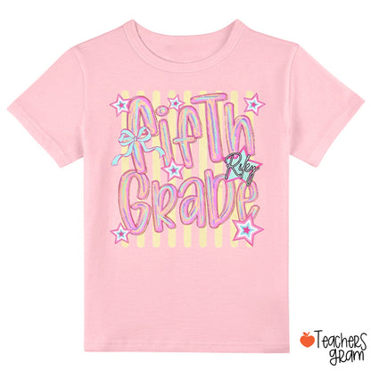 Personalized Grade Bow Star Striped Graphic Class T‑Shirt