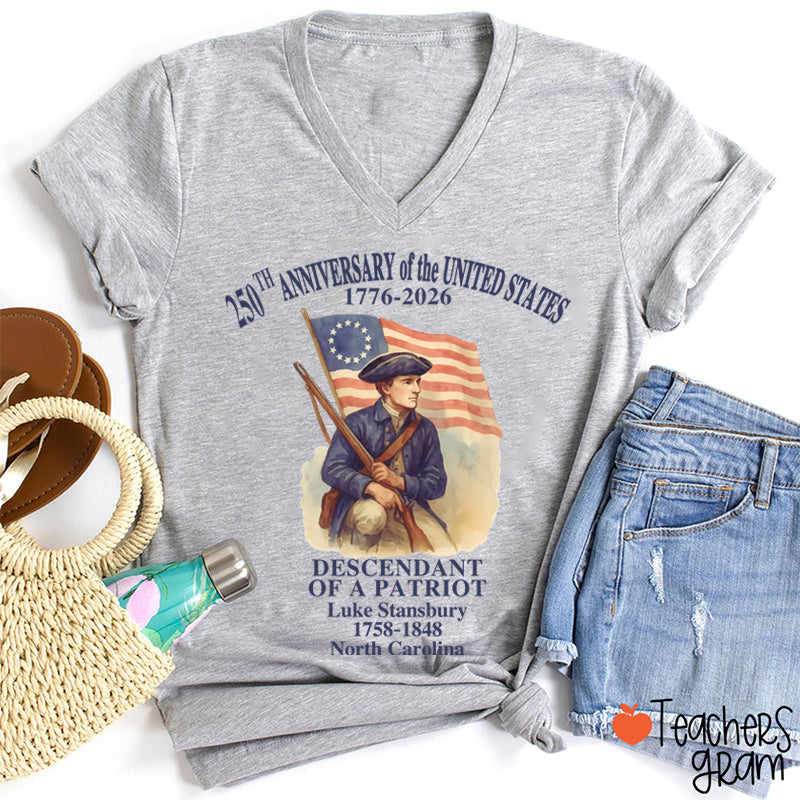 Personalized 250th Anniversary Of The United States Teacher Female V-Neck T-Shirt