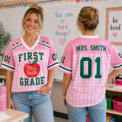 Personalized Name And Grade Apple Teacher Mesh Jersey