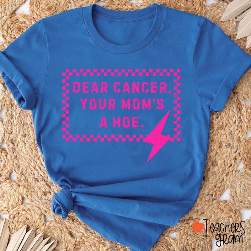 Funny Anti‑Cancer Quote Pink Checker Lightning Bolt Teacher T-Shirt