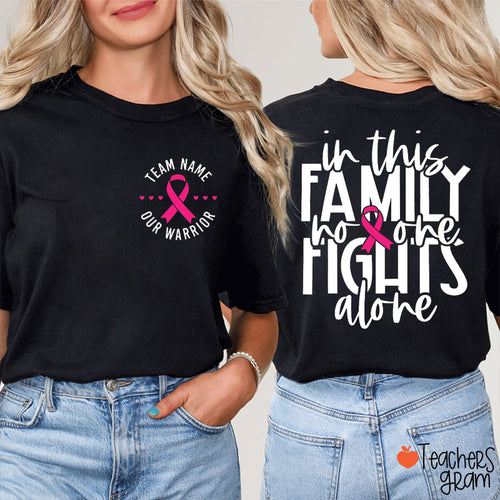 Personalized Team Name Breast Cancer Awareness Teacher Two Sided T‑Shirt
