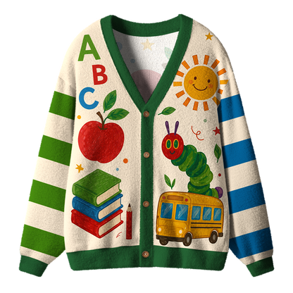 Caterpillar Reading Books Teacher Ugly Cardigan Sweaters