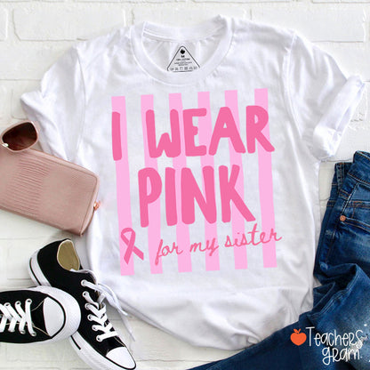 Personalized I Wear Pink For My Pink Ribbon Teacher T-Shirt