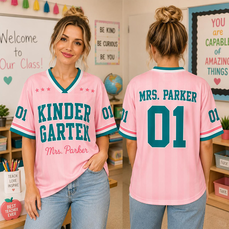 Personalized Name And Number Striped Star Print Teacher Mesh Jersey