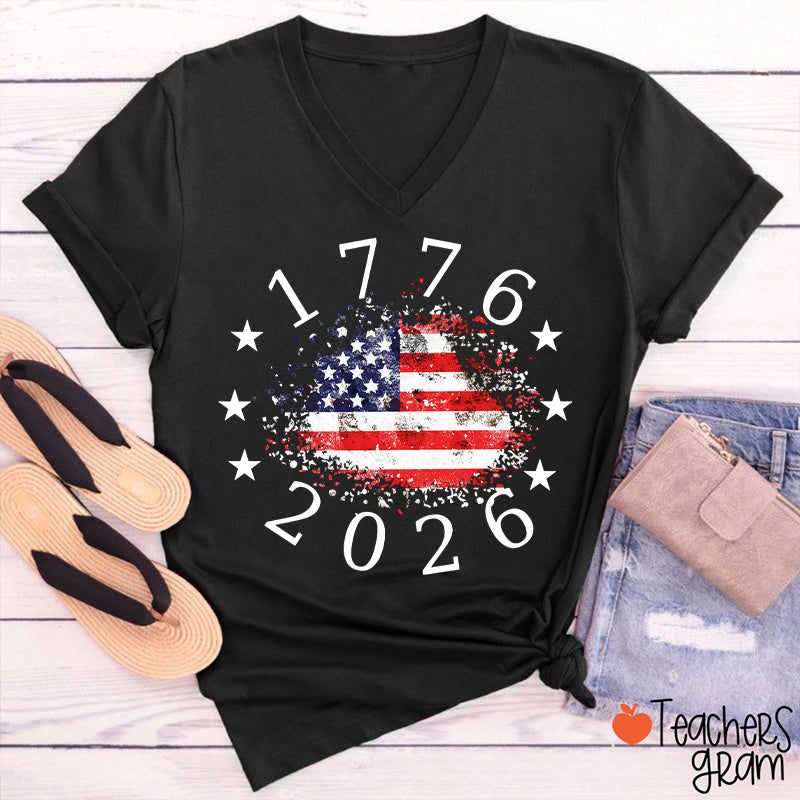 USA 250th Anniversary 1776-2026 Teacher Female V-Neck T-Shirt